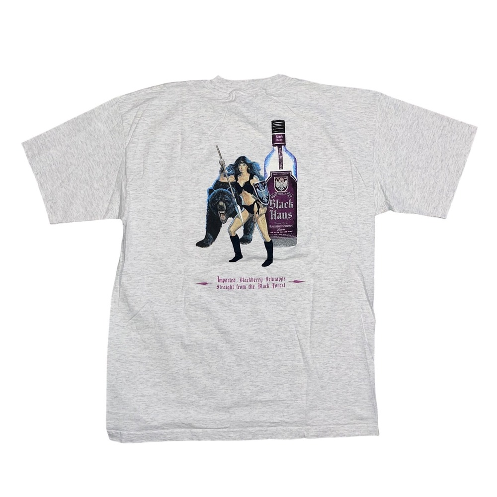 Vintage Black Haus Blackberry Schnapps T-Shirt Murina XL Gray Single Stitch USA